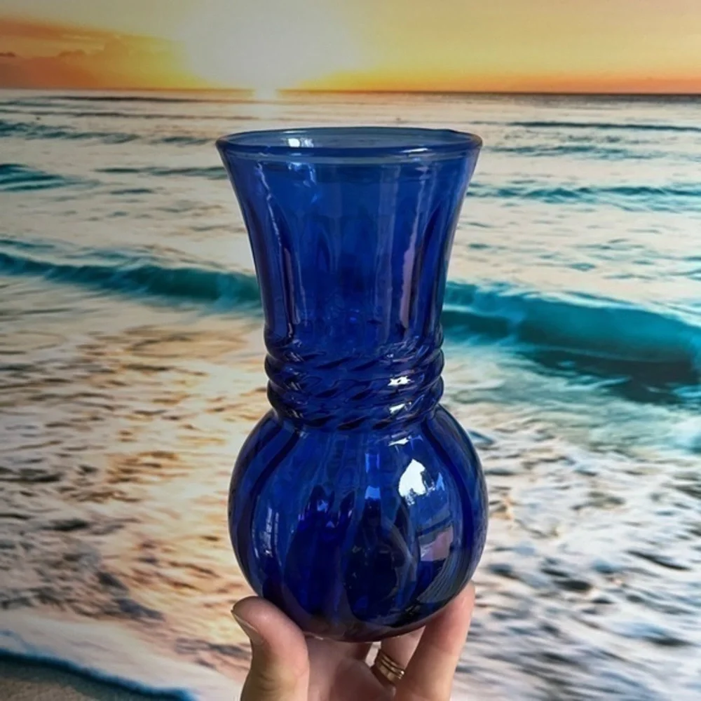 Vintage Cobalt Blue Anchor Hocking Ribbed Vase